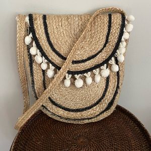 World Market Jute Bag Tote Crossbody Tassel Beach